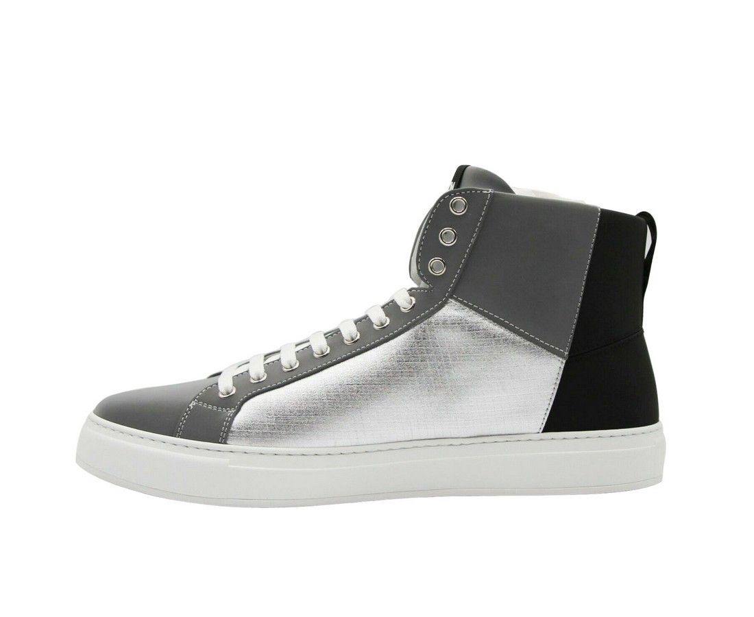 MCM Men's Silver / Black Reflective Leather Logo Hi Top Sneaker Size US 9 / EU 42 - 3 Thumbnail