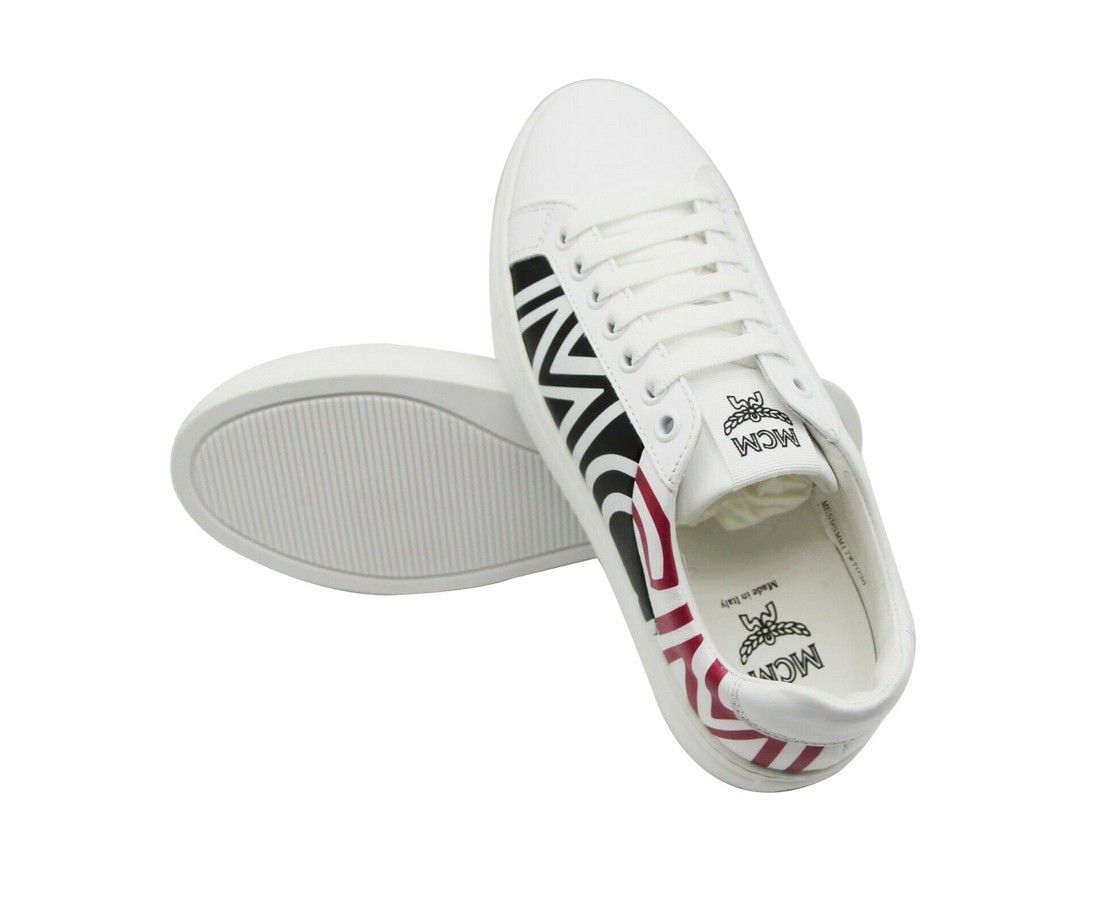 MCM Women's White / Black Leather Logo Low Top Sneaker (36 EU / Size US 6 / IT 36 - 6 Thumbnail