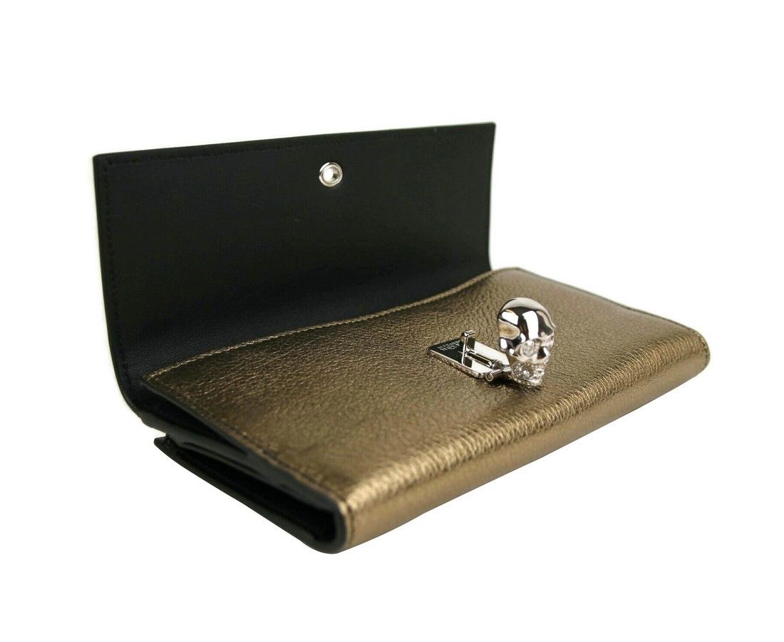 Alexander McQueen Women's Gold Metallic Leather Flap With Skull Wallet Size ONE SIZE - 4 Thumbnail
