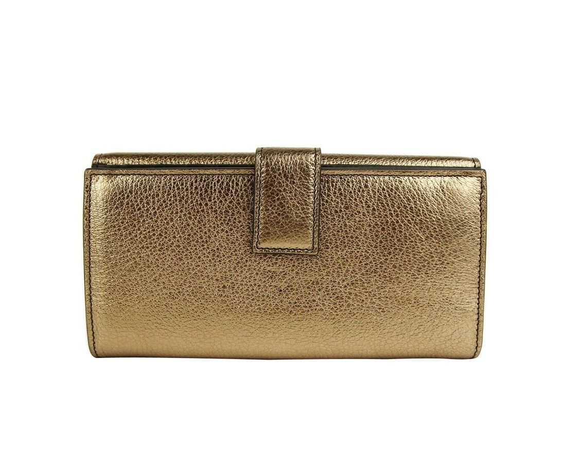 Alexander McQueen Women's Gold Metallic Leather Flap With Skull Wallet Size ONE SIZE - 2 Thumbnail