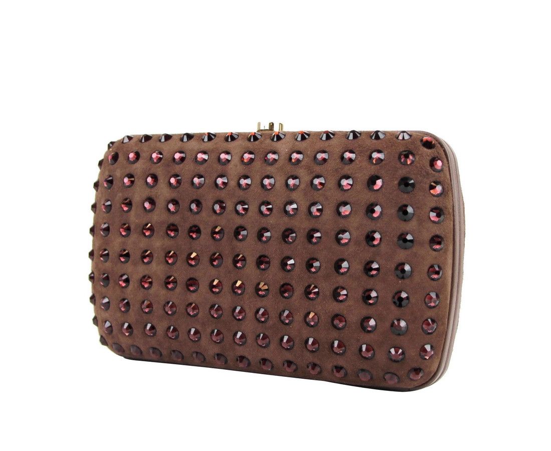 Gucci Women's Brown Suede Broadway Crystal Evening Clutch Bag Size ONE SIZE - 3 Thumbnail
