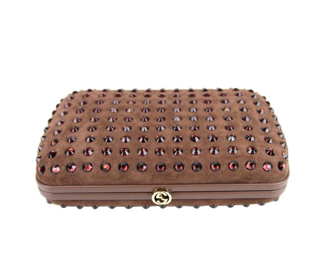 Gucci Women's Brown Suede Broadway Crystal Evening Clutch Bag Size ONE SIZE - 4 Thumbnail