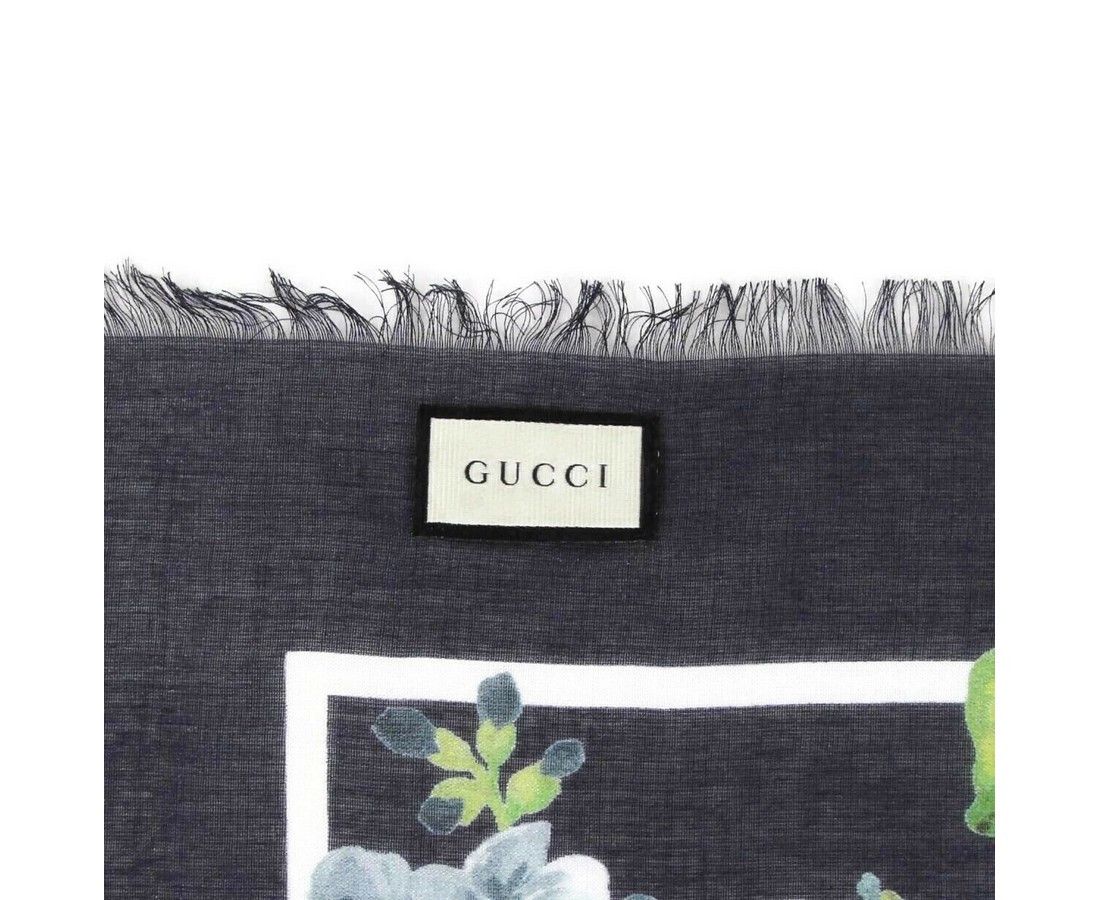 Gucci Women's Navy Blue Modal / Silk With Blue Bloom Print Scarf Size ONE SIZE - 7 Thumbnail