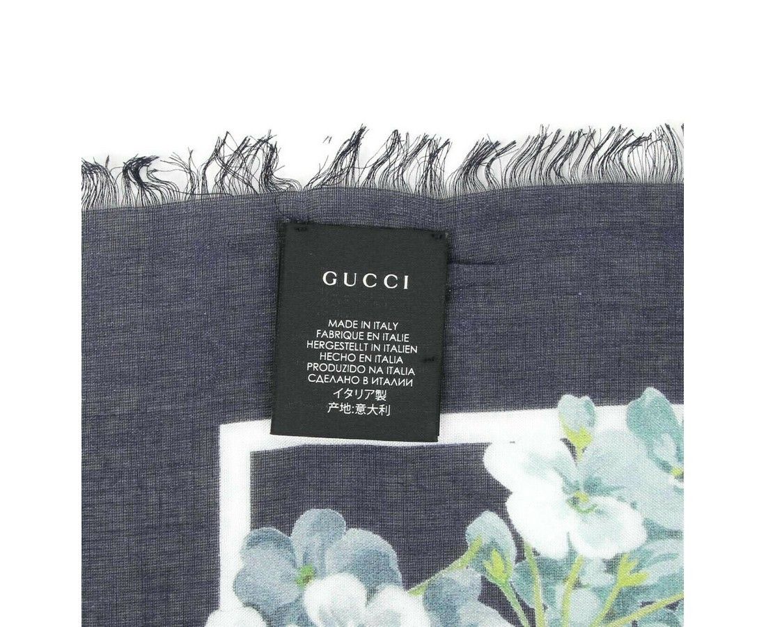 Gucci Women's Navy Blue Modal / Silk With Blue Bloom Print Scarf Size ONE SIZE - 8 Thumbnail
