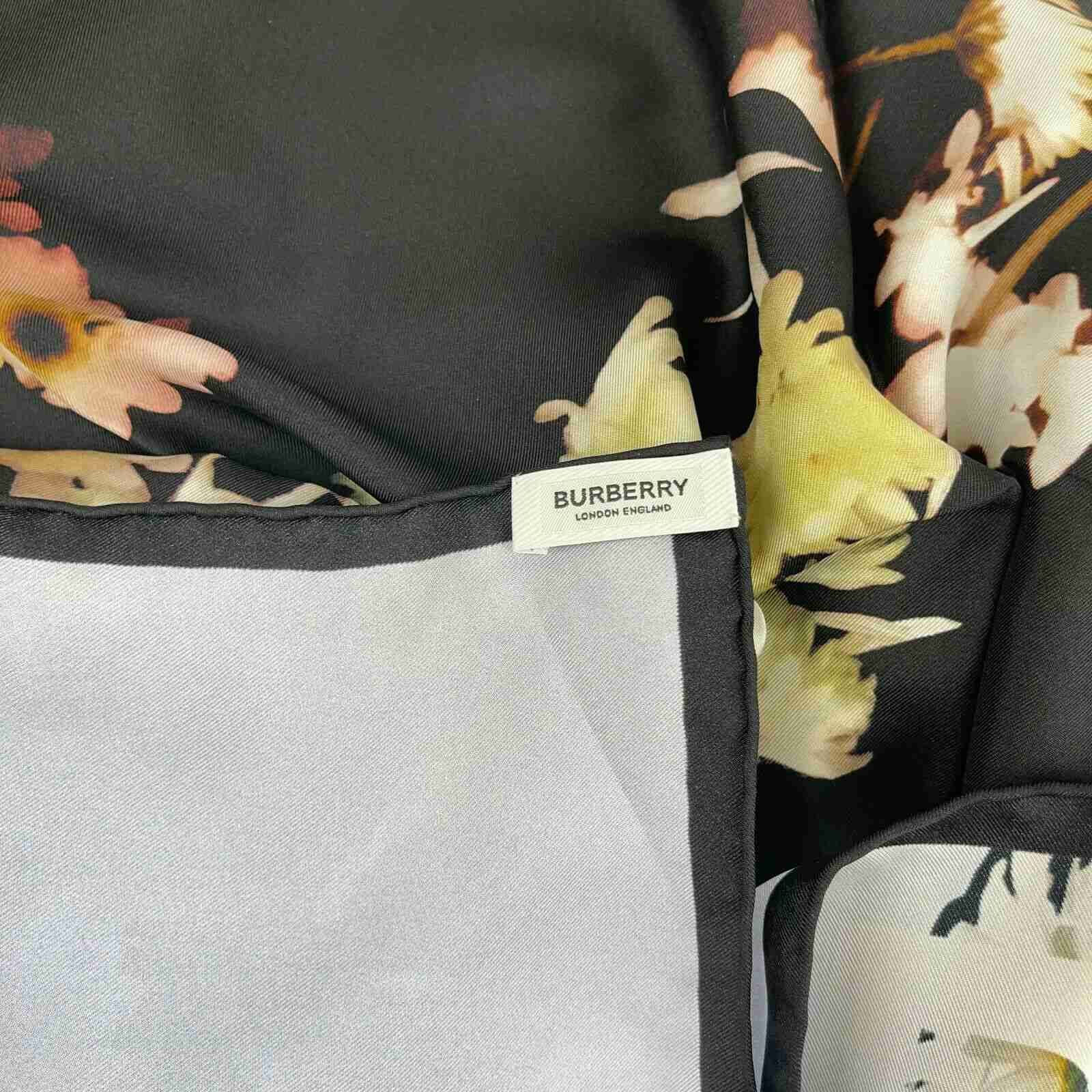 Burberry New Women's Black Silk Square Scarf with Flower Print Size ONE SIZE - 4 Thumbnail
