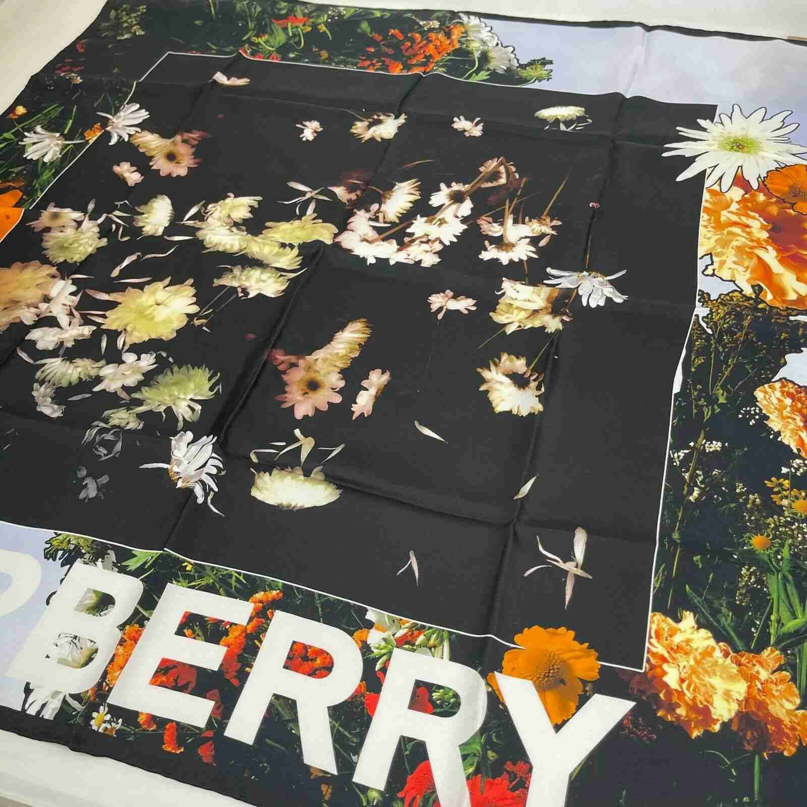 Burberry New Women's Black Silk Square Scarf with Flower Print Size ONE SIZE - 2 Thumbnail