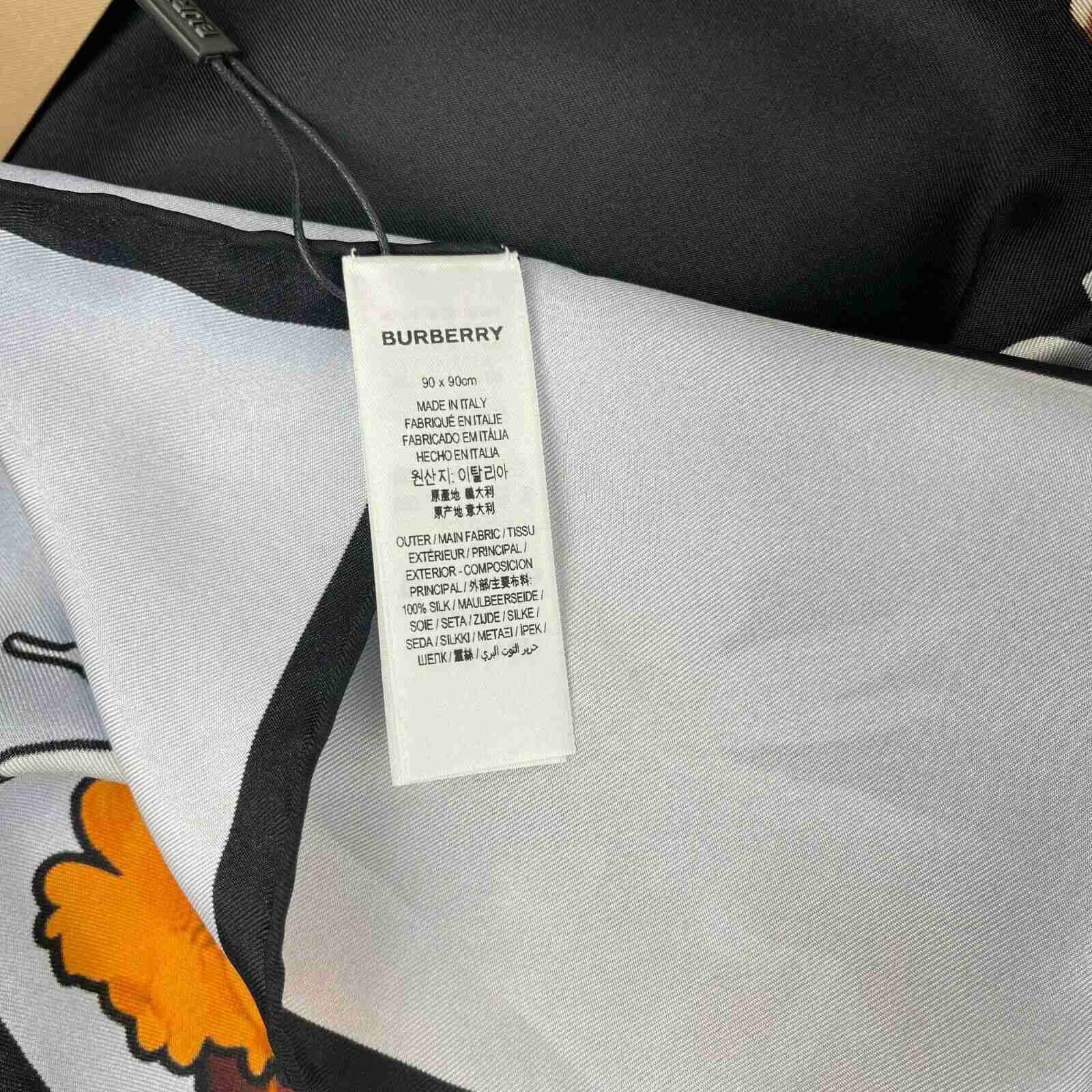 Burberry New Women's Black Silk Square Scarf with Flower Print Size ONE SIZE - 5 Thumbnail