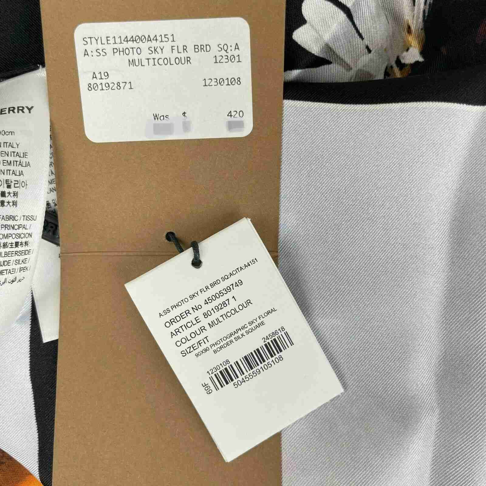 Burberry New Women's Black Silk Square Scarf with Flower Print Size ONE SIZE - 7 Thumbnail