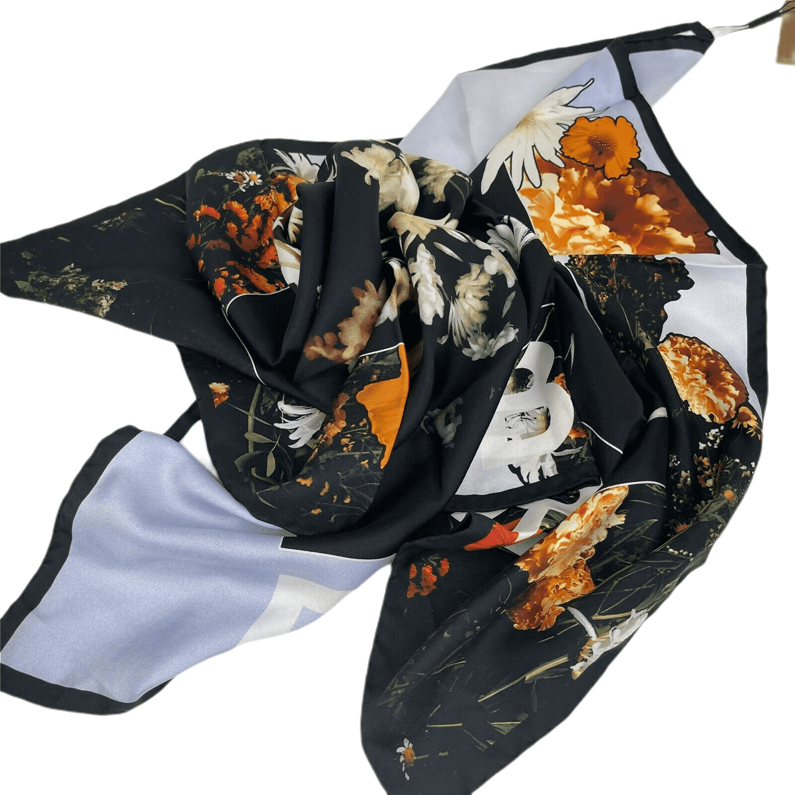 Burberry New Women's Black Silk Square Scarf with Flower Print Size ONE SIZE - 3 Thumbnail