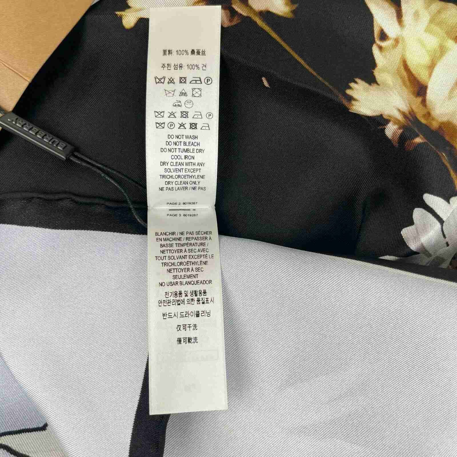 Burberry New Women's Black Silk Square Scarf with Flower Print Size ONE SIZE - 6 Thumbnail