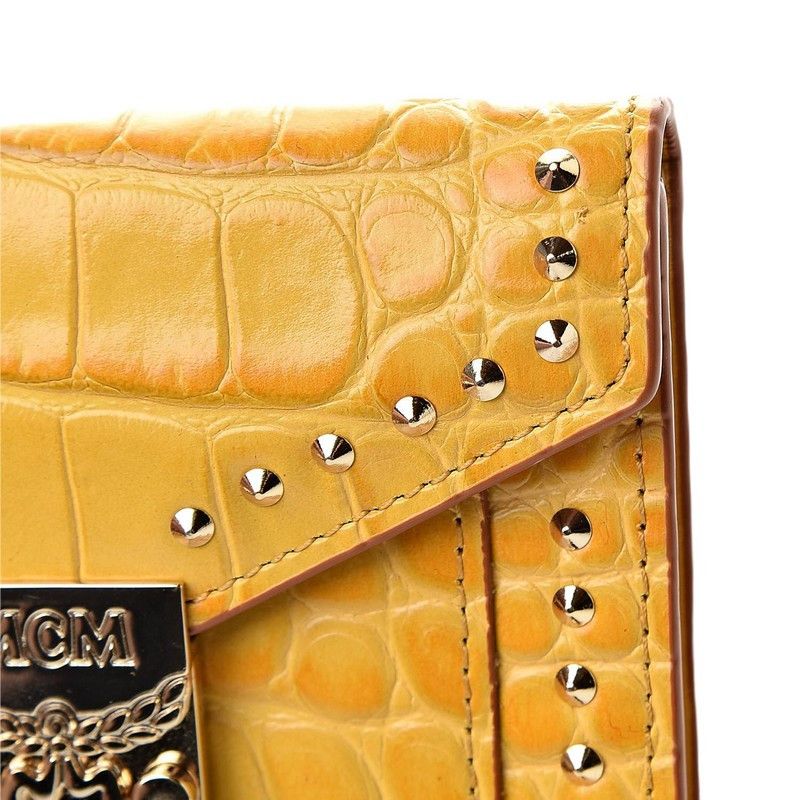 MCM Women's Yellow Crocodile Embossed Leather Mini Flap Coin Size ONE SIZE - 4 Thumbnail