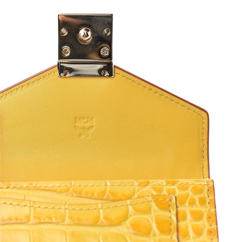 MCM Women's Yellow Crocodile Embossed Leather Mini Flap Coin Size ONE SIZE - 3 Thumbnail