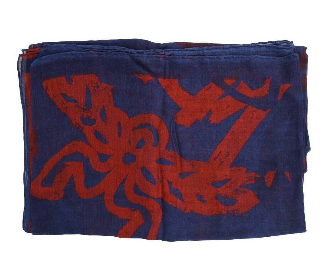 MCM Women's Blue Allover Logo Print Silk Wool Large Scarf Shawl Size ONE SIZE - 3 Thumbnail