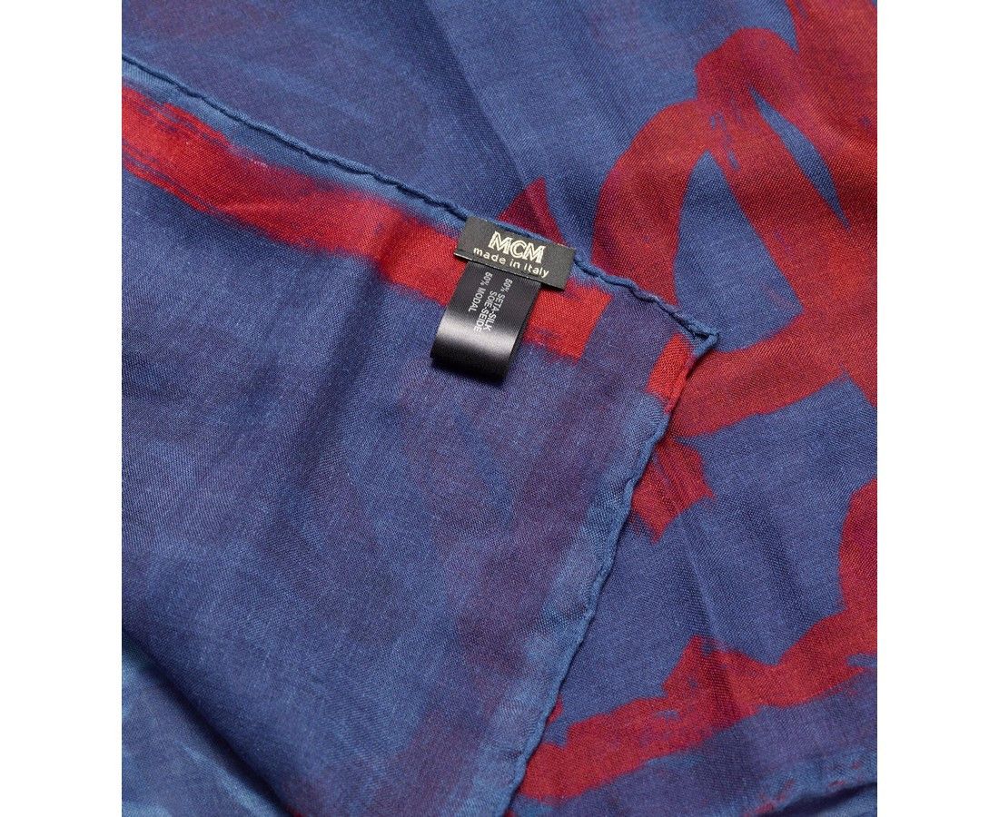 MCM Women's Blue Allover Logo Print Silk Wool Large Scarf Shawl Size ONE SIZE - 2 Thumbnail