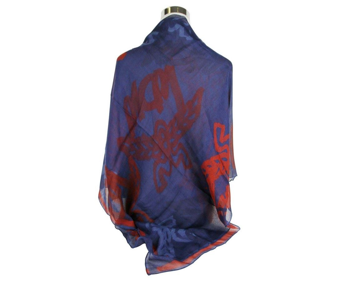 MCM Women's Blue Allover Logo Print Silk Wool Large Scarf Shawl Size ONE SIZE - 4 Thumbnail