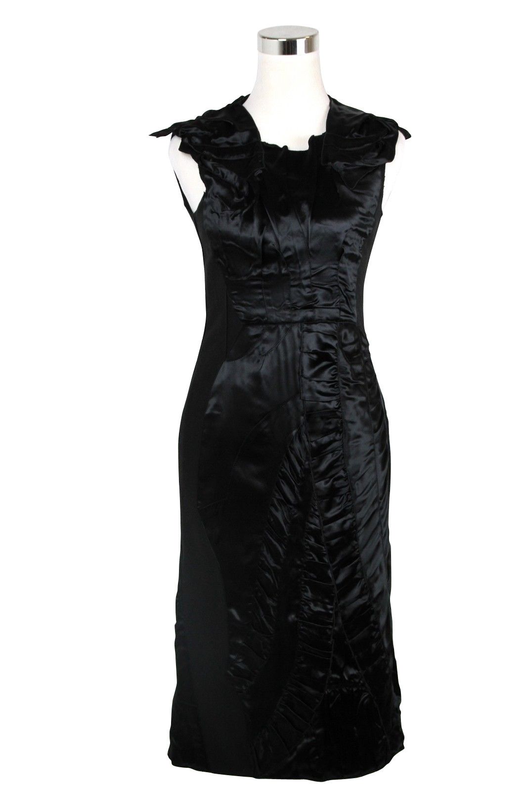 Bottega Veneta Women's Silk Pattern Black Wool Polyamide Dress Ruffle Size M / US 6-8 / IT 42-44 - 4 Thumbnail