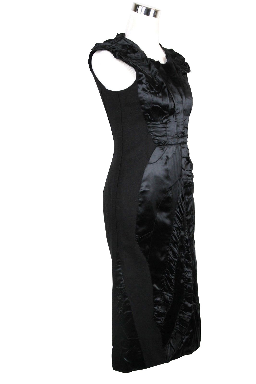 Bottega Veneta Women's Silk Pattern Black Wool Polyamide Dress Ruffle Size M / US 6-8 / IT 42-44 - 2 Thumbnail
