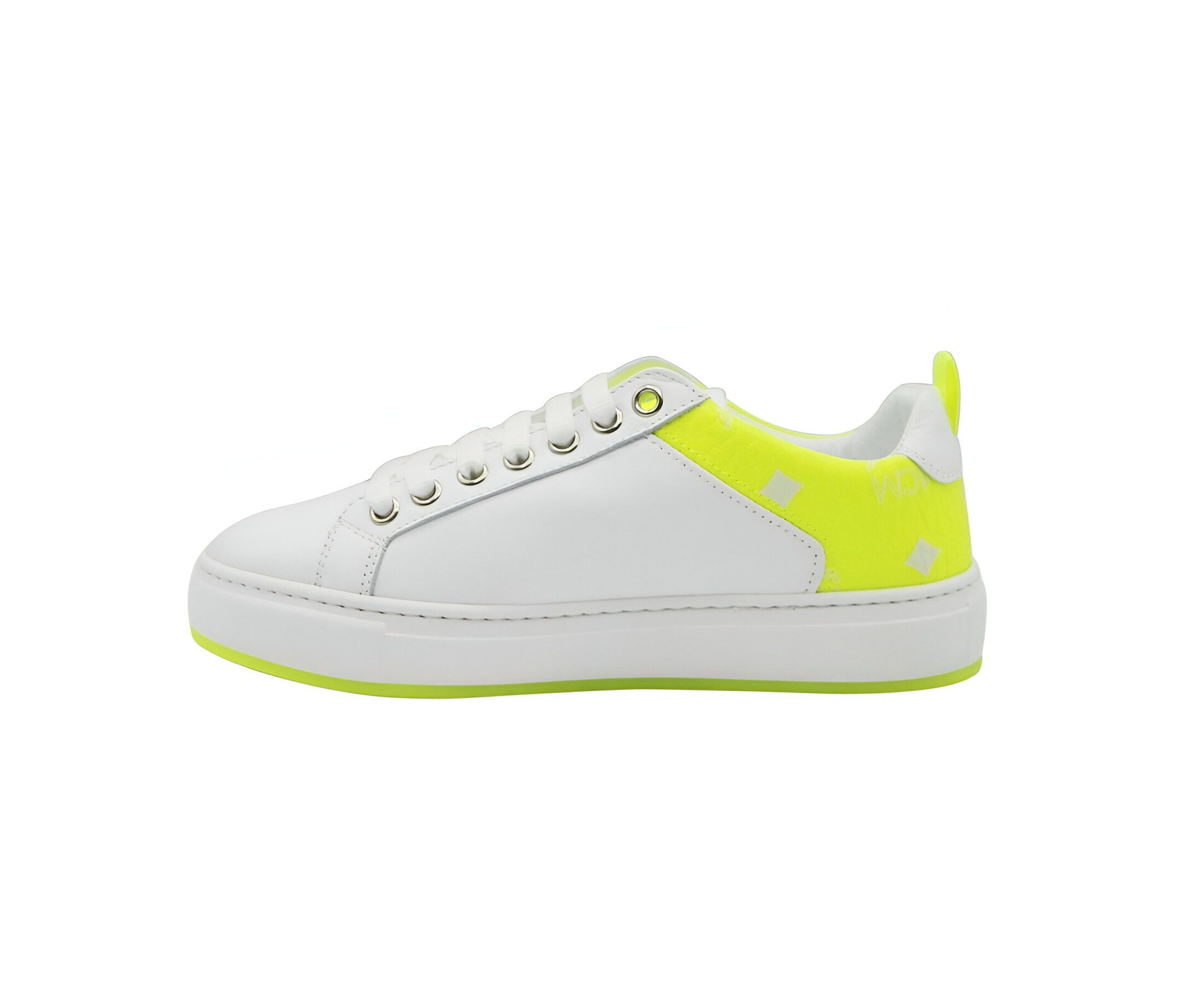 MCM Women's White Leather Neon Green Logo Trim Low Top Sneaker Size US 7 / IT 37 - 3 Thumbnail