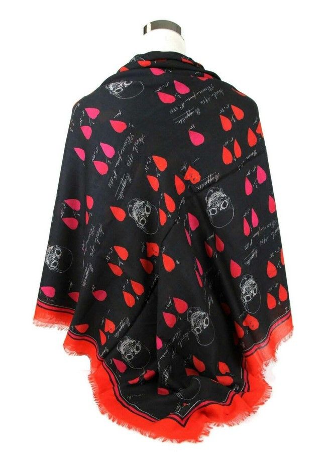 Alexander McQueen Women's Black / Red Modal / Wool Petal Skull Shawl Scarf Size ONE SIZE - 6 Thumbnail
