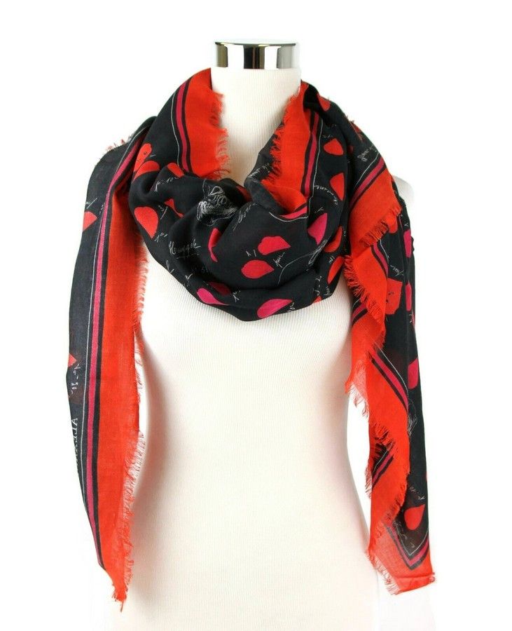 Alexander McQueen Women's Black / Red Modal / Wool Petal Skull Shawl Scarf Size ONE SIZE - 4 Thumbnail