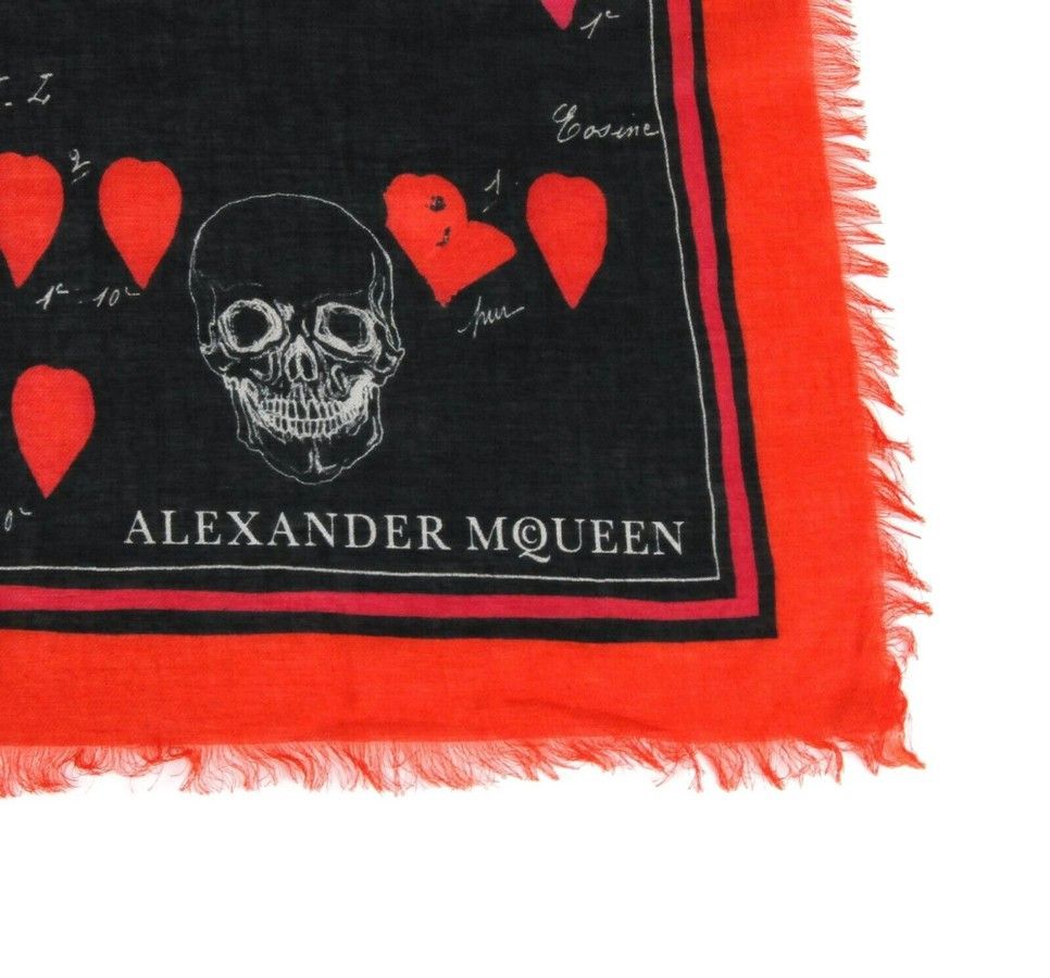 Alexander McQueen Women's Black / Red Modal / Wool Petal Skull Shawl Scarf Size ONE SIZE - 2 Thumbnail
