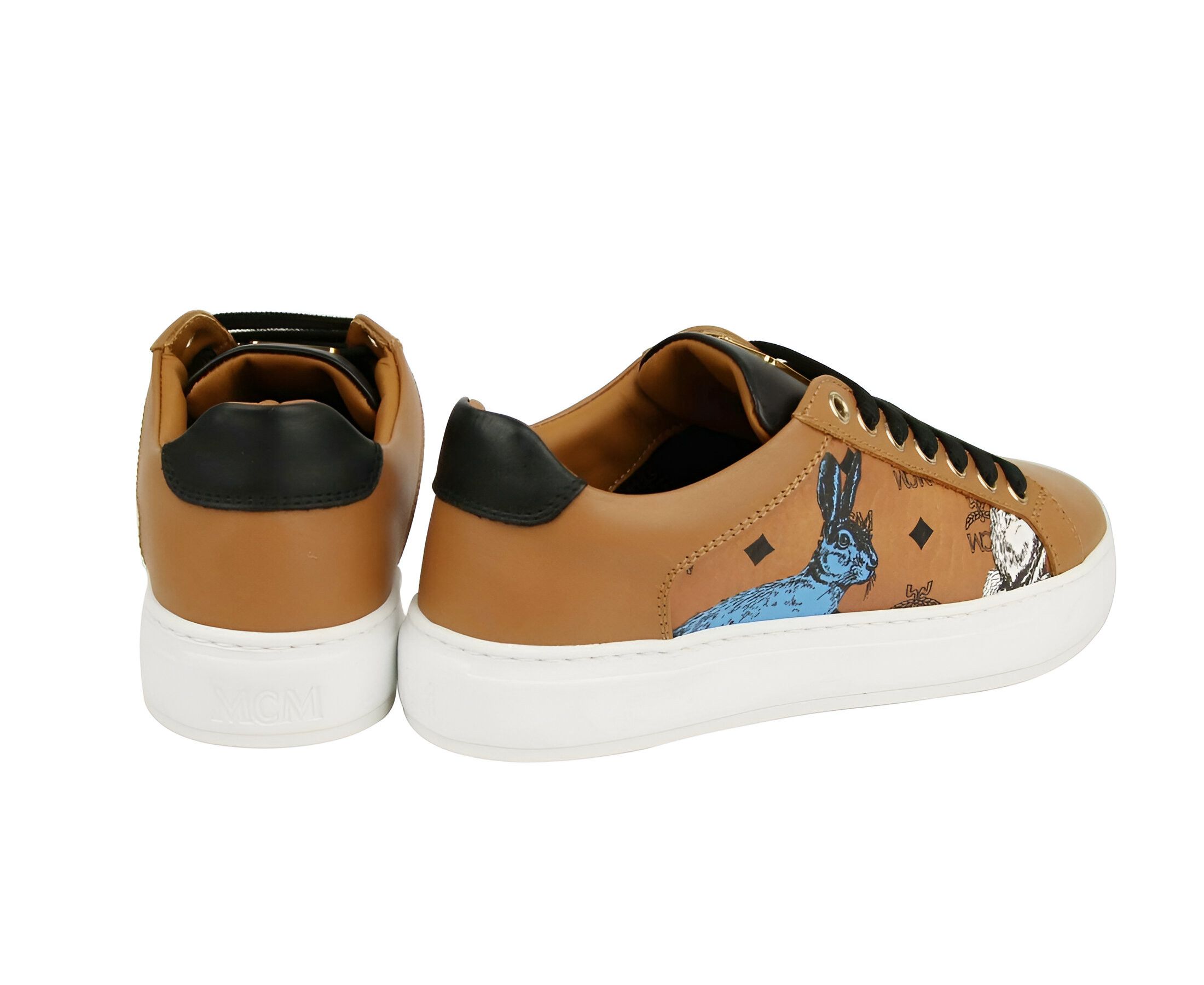 MCM Women's Cognac Brown Visetos Leather Rabbit Print Sneakers Size US 6 / IT 36 - 5 Thumbnail