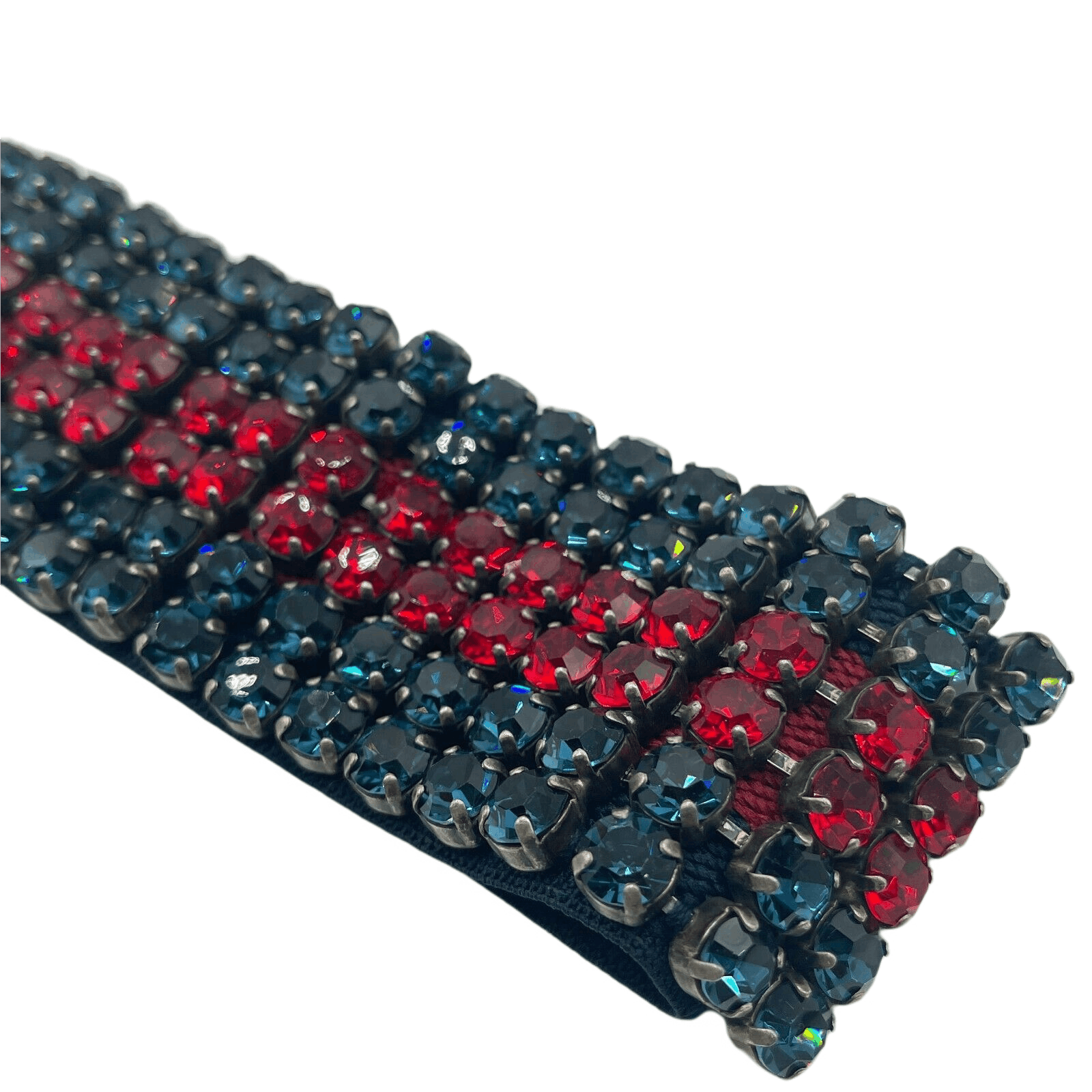 Gucci Women's Blue/Red Web Elastic Headband with Crystals M/57 Size ONE SIZE - 3 Thumbnail