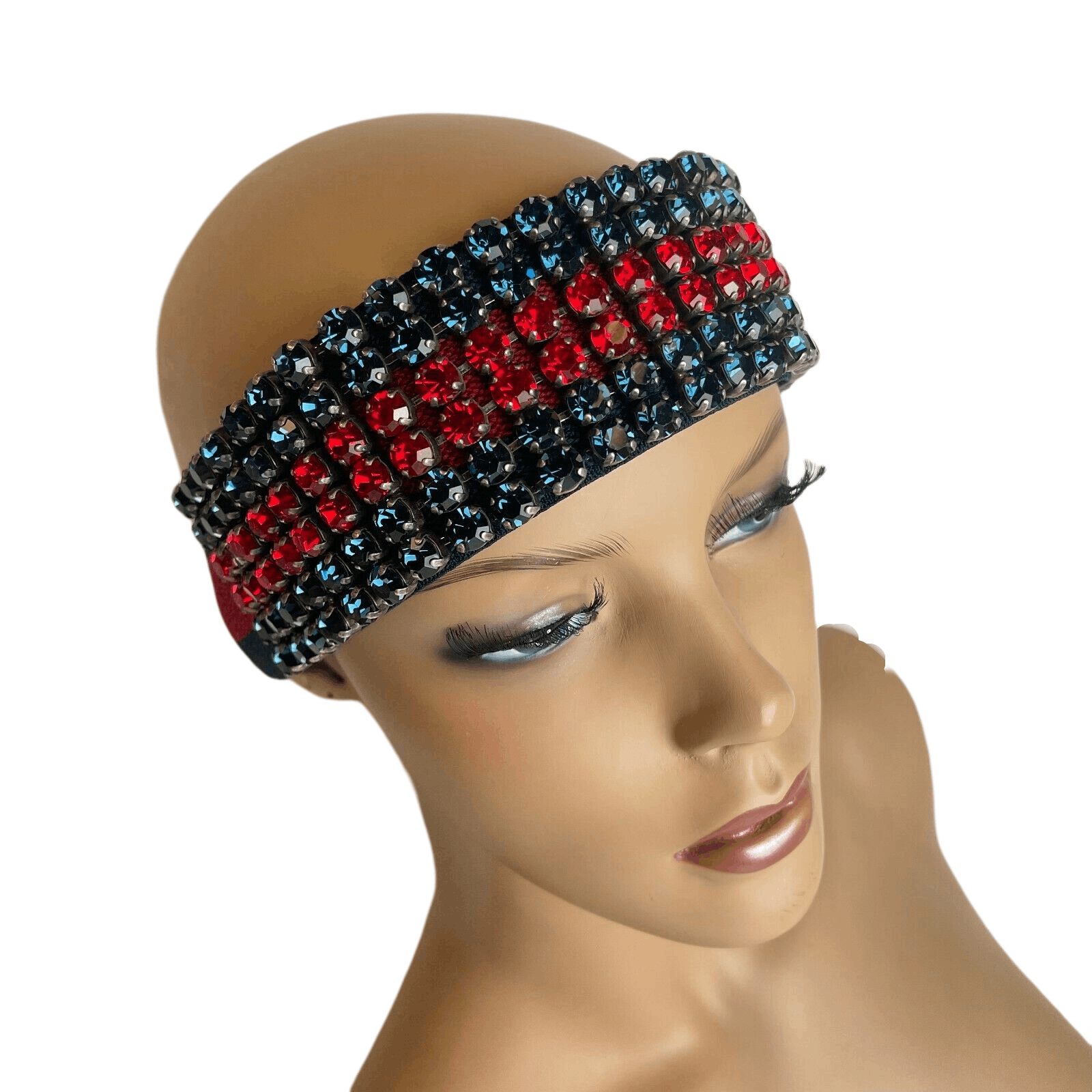 Gucci Women's Blue/Red Web Elastic Headband with Crystals M/57 Size ONE SIZE - 5 Thumbnail