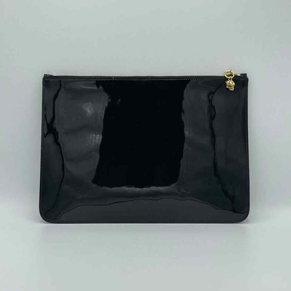 Alexander McQueen Women's Dark Navy Patent Leather Skull Large Pouch Size ONE SIZE - 2 Thumbnail