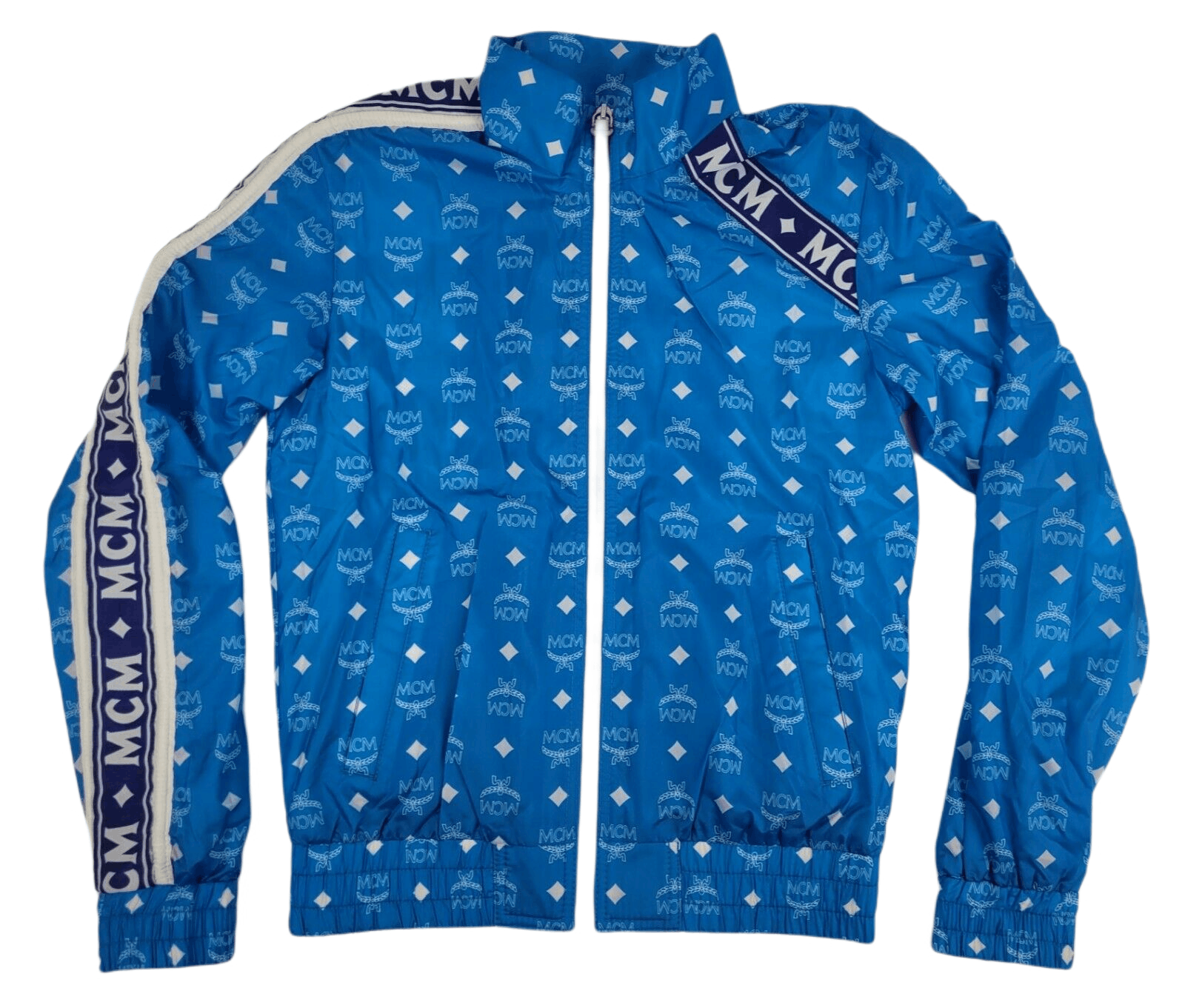 MCM Women's Blue Nylon Bomber Jacket w/White Logo Print IT 38 Size M / US 6-8 / IT 42-44 - 4 Thumbnail