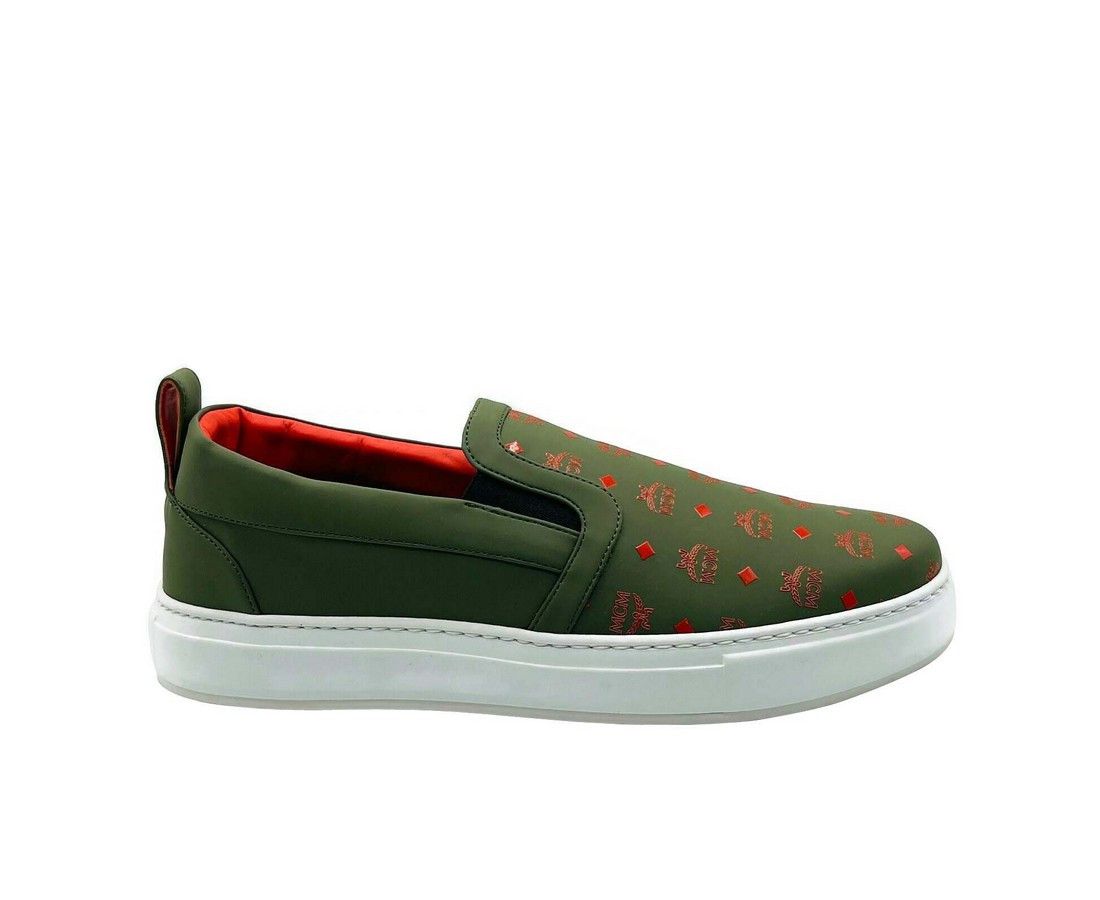 MCM Men's Moss Green Orange Logo Leather Slip On Sneaker (41 EU Size US 8 / EU 41 - 2 Thumbnail