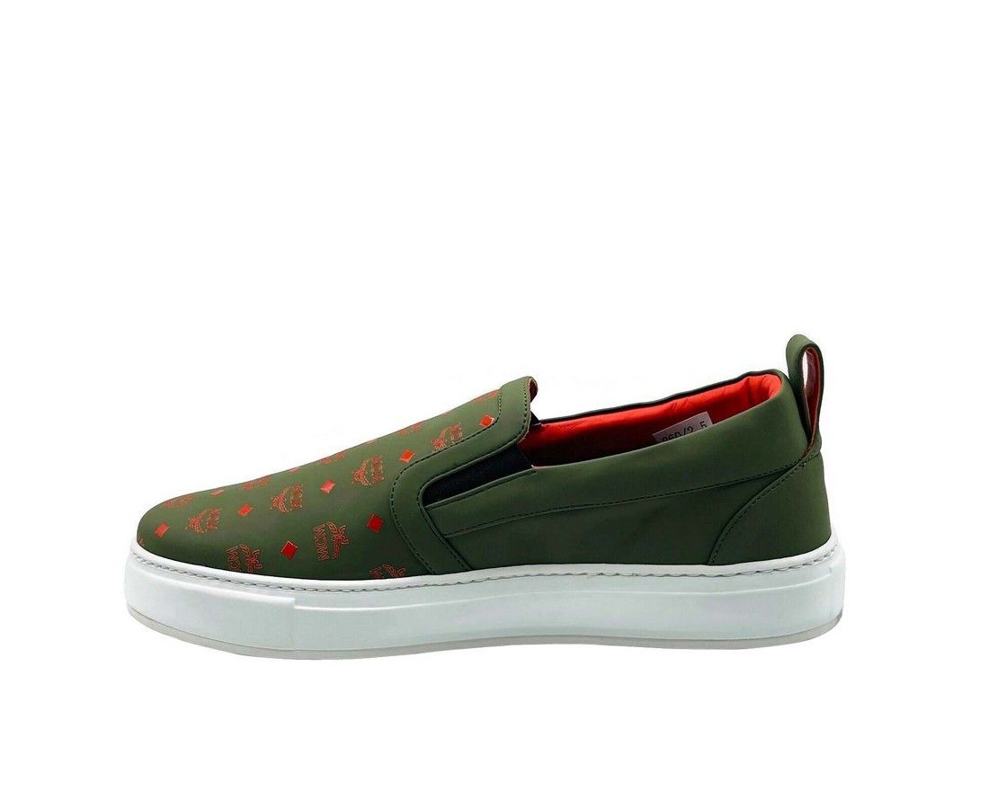 MCM Men's Moss Green Orange Logo Leather Slip On Sneaker (41 EU Size US 8 / EU 41 - 3 Thumbnail