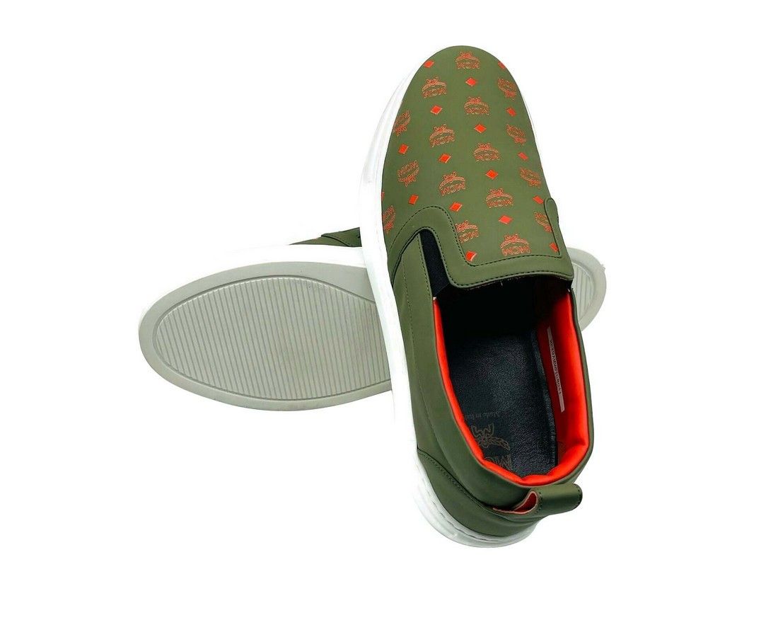 MCM Men's Moss Green Orange Logo Leather Slip On Sneaker (41 EU Size US 8 / EU 41 - 6 Thumbnail