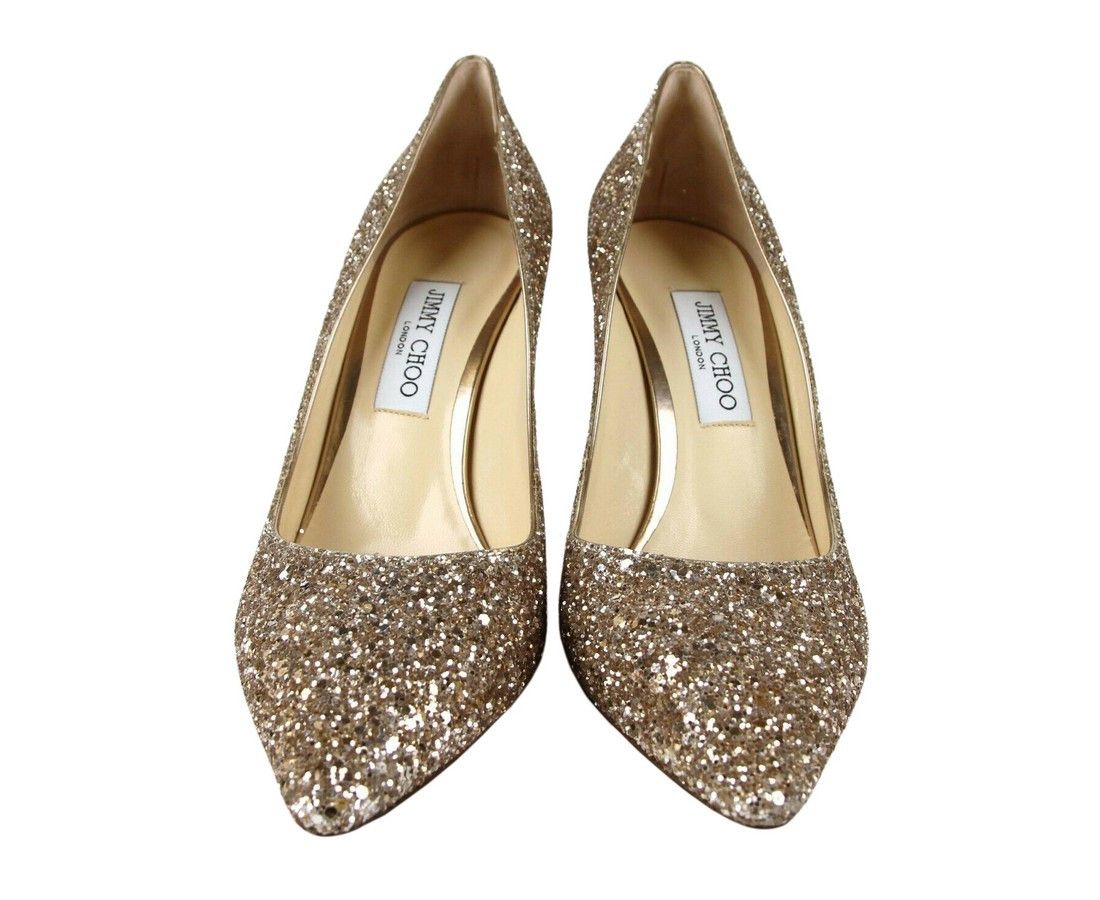 Jimmy Choo Women's Romy 85 Champagne Coarse Glitter Pumps (41.5 EU / Size US 11.5 / IT 41.5 - 3 Thumbnail
