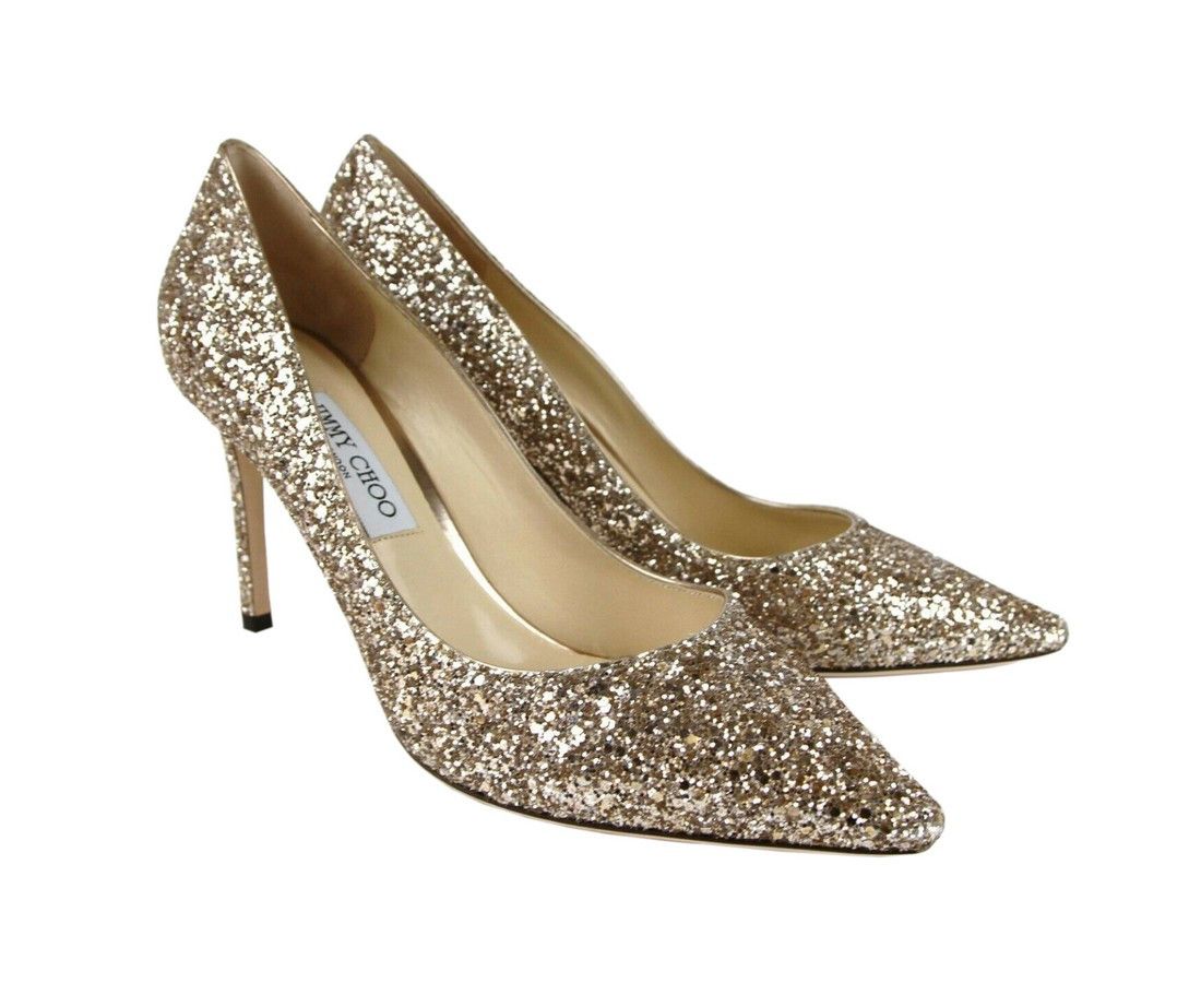 Jimmy Choo Women's Romy 85 Champagne Coarse Glitter Pumps (41.5 EU / Size US 11.5 / IT 41.5 - 4 Thumbnail