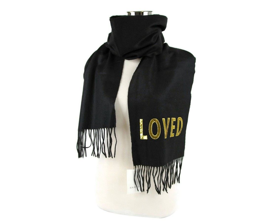 Gucci Women's Black Silk / Cashmere Long Scarf With Yellow Sequin Size ONE SIZE - 4 Thumbnail