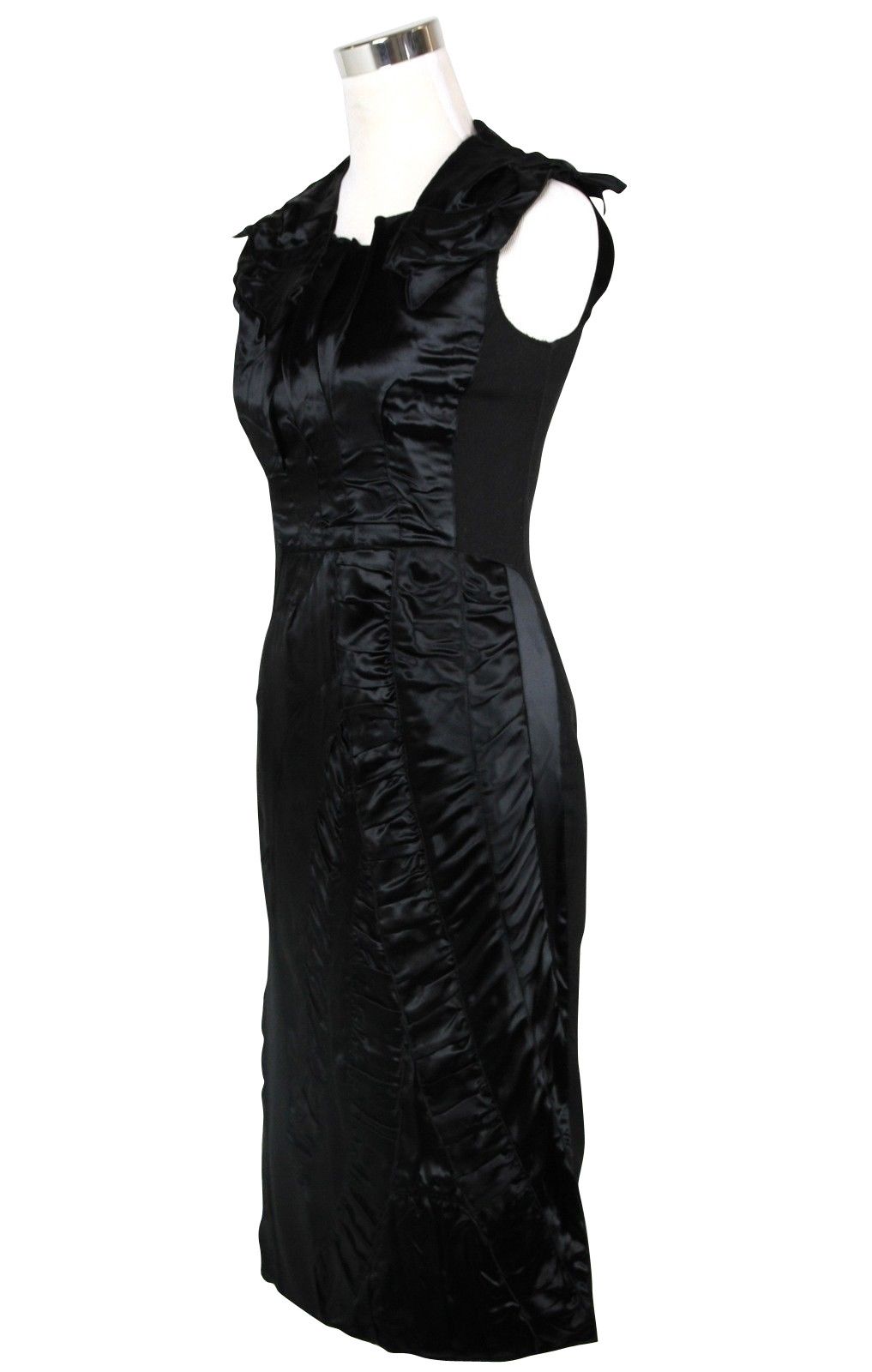 Bottega Veneta Women's Silk Pattern Black Wool Polyamide Dress Ruffle Size S / US 4 / IT 40 - 3 Thumbnail