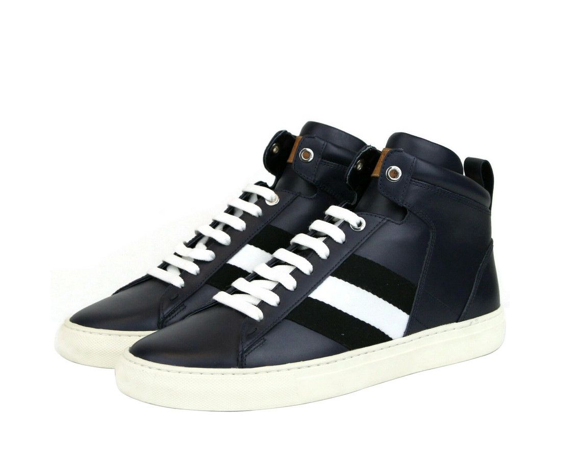 Bally Men's Dark Blue Calf Leather Hi-top Sneaker With Black Size US 8 / EU 41 - 2 Thumbnail