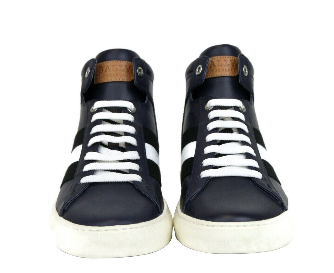 Bally Men's Dark Blue Calf Leather Hi-top Sneaker With Black Size US 8 / EU 41 - 3 Thumbnail