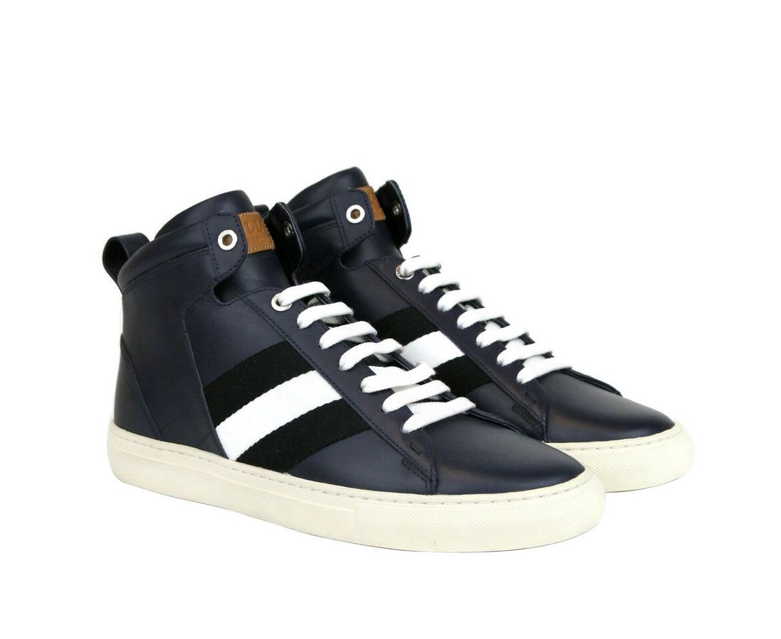 Bally Men's Dark Blue Calf Leather Hi-top Sneaker With Black Size US 8 / EU 41 - 4 Thumbnail