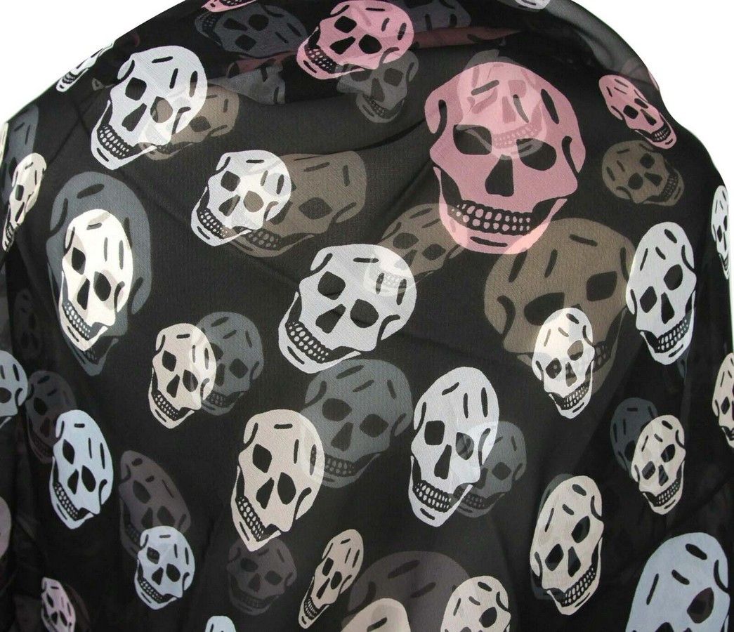 Alexander McQueen Women's Black Chiffon Silk Multiskull Box Print Shawl Size ONE SIZE - 3 Thumbnail