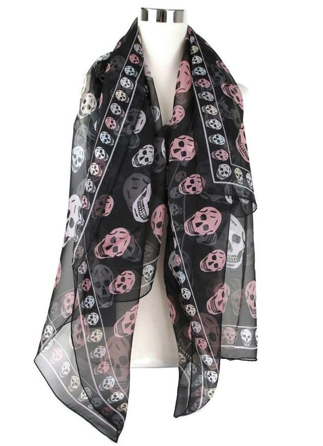 Alexander McQueen Women's Black Chiffon Silk Multiskull Box Print Shawl Size ONE SIZE - 8 Thumbnail