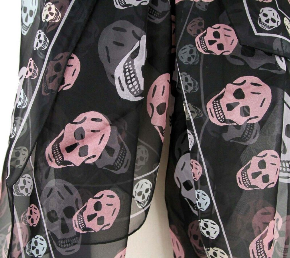 Alexander McQueen Women's Black Chiffon Silk Multiskull Box Print Shawl Size ONE SIZE - 2 Thumbnail