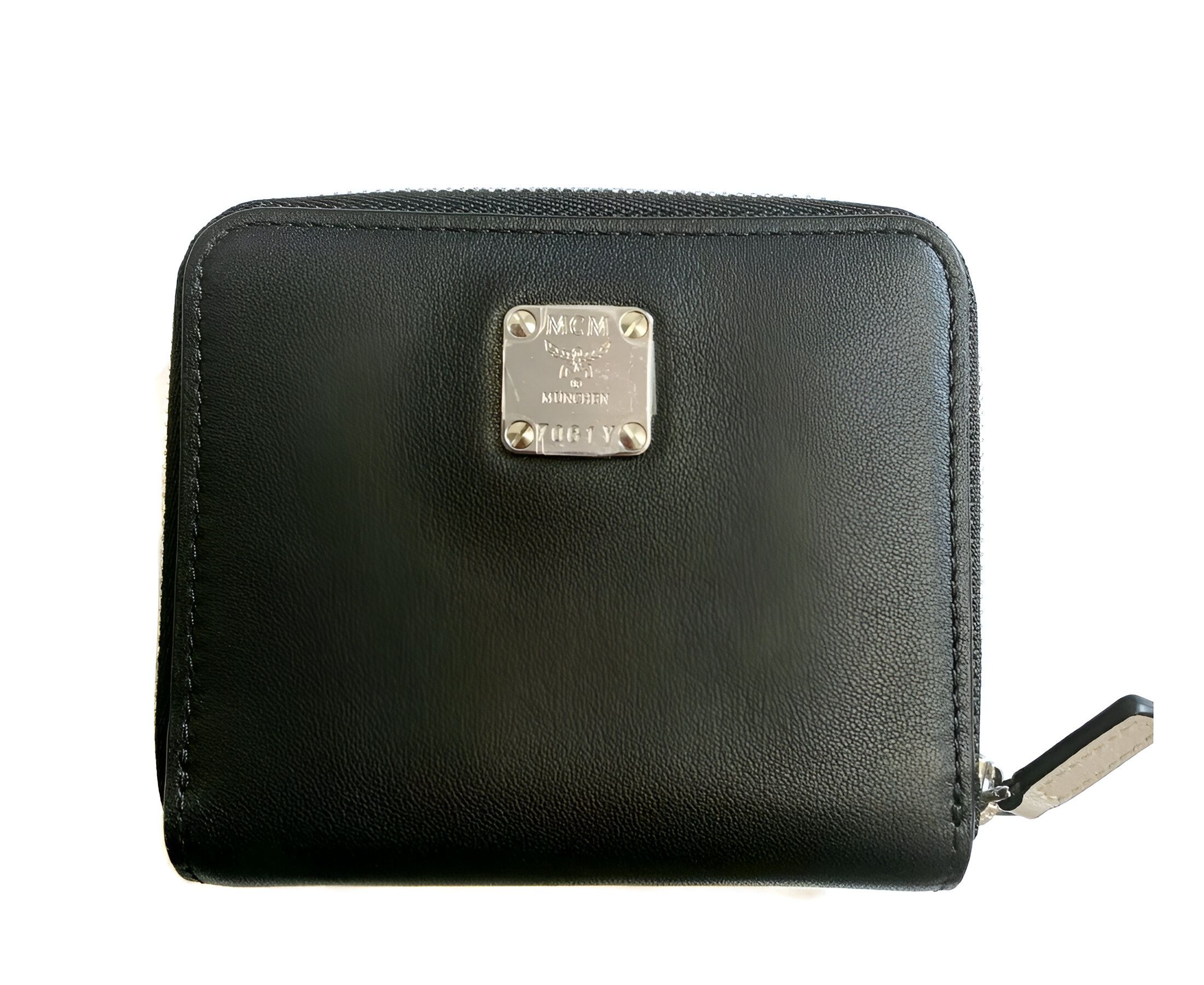 MCM Women's White Black Contrast Logo Small Zip Wallet Size ONE SIZE - 3 Thumbnail