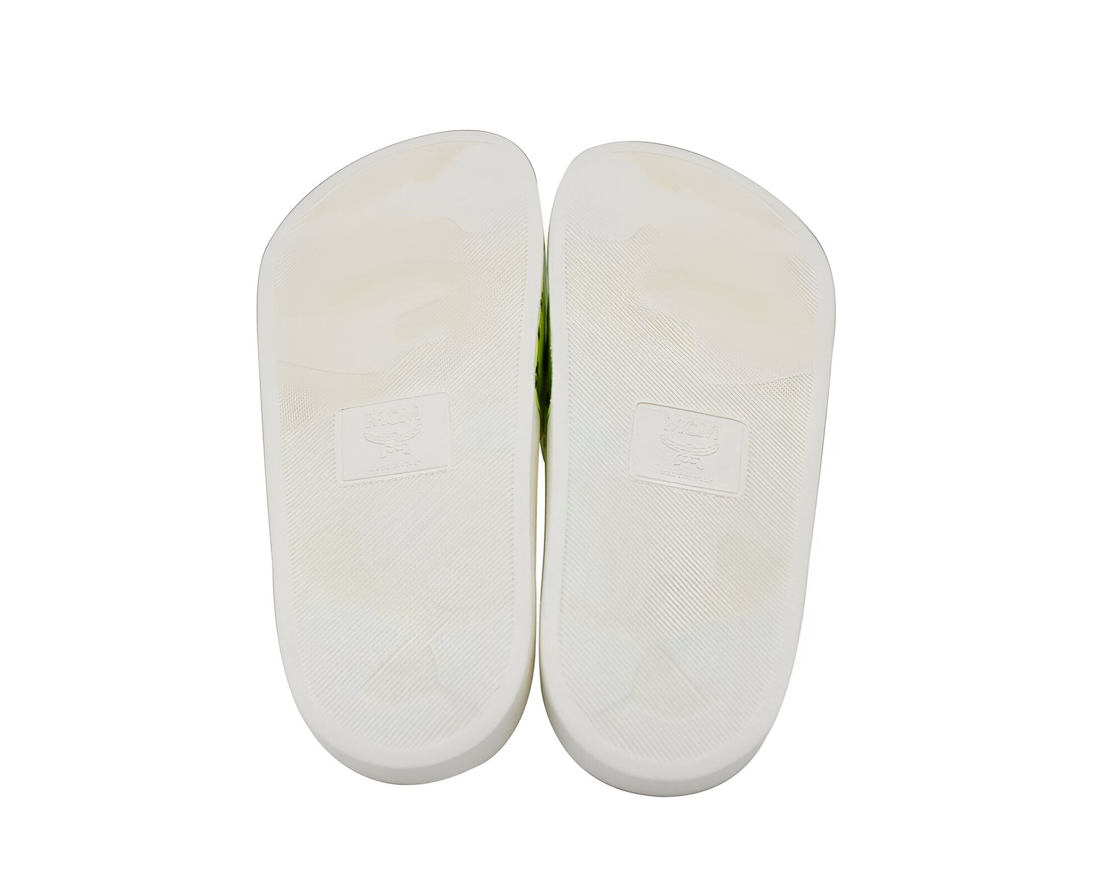 MCM Women's White / Neon Yellow Logo Leather Rubber Slides Size US 6 / IT 36 - 5 Thumbnail