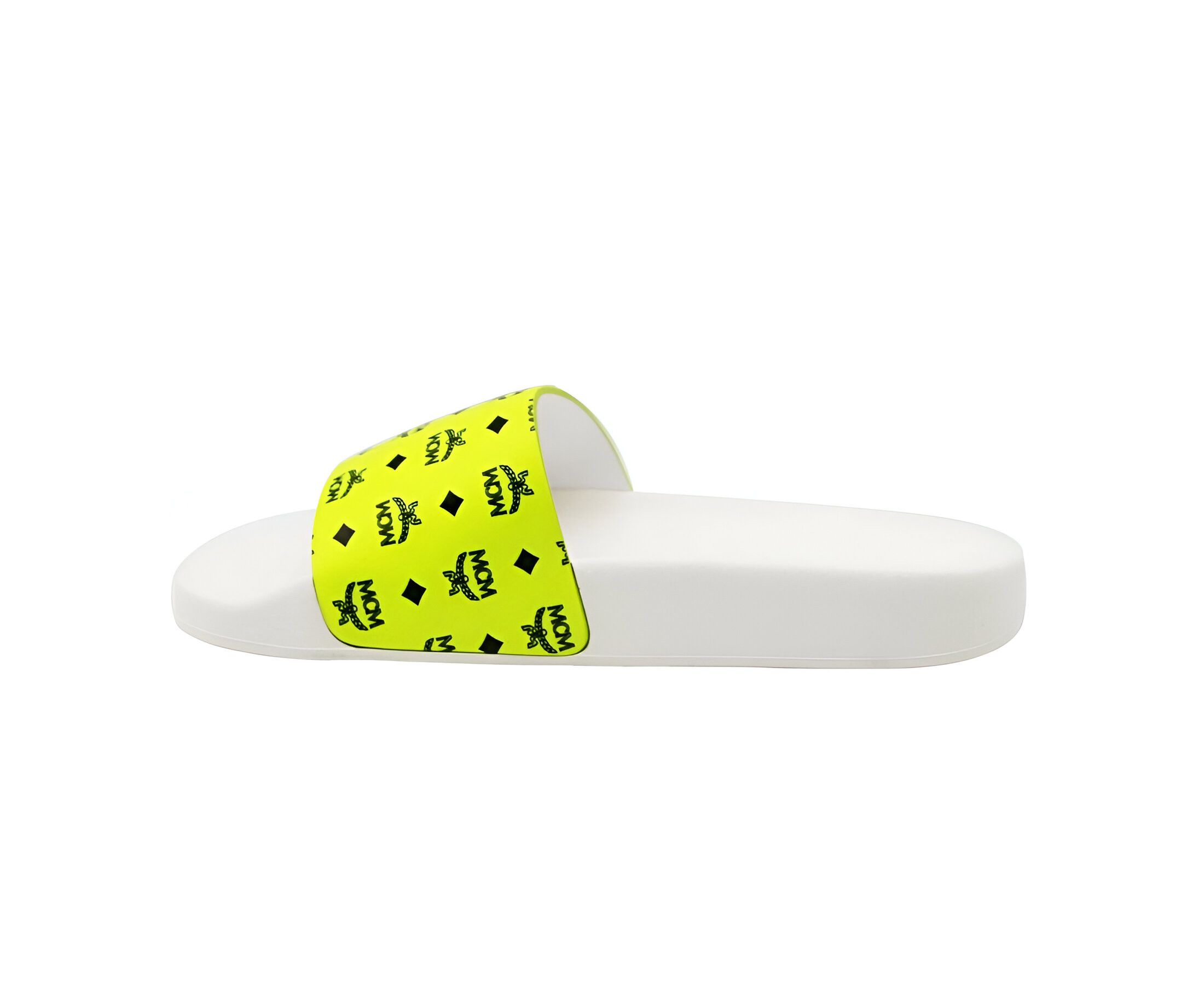 MCM Women's White / Neon Yellow Logo Leather Rubber Slides Size US 6 / IT 36 - 3 Thumbnail