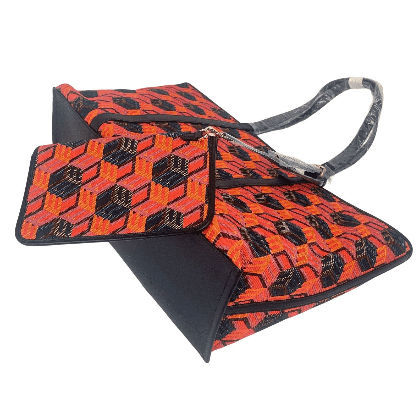MCM WOmen's Orange/Red Cubic Logo Jacquard Medium Tote Leather Size ONE SIZE - 3 Thumbnail