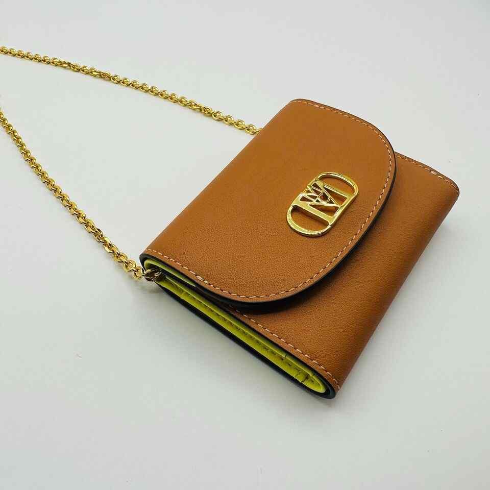 MCM Women's Cognac Brown Leather Mini Fold Chain Wallet Size ONE SIZE - 3 Thumbnail