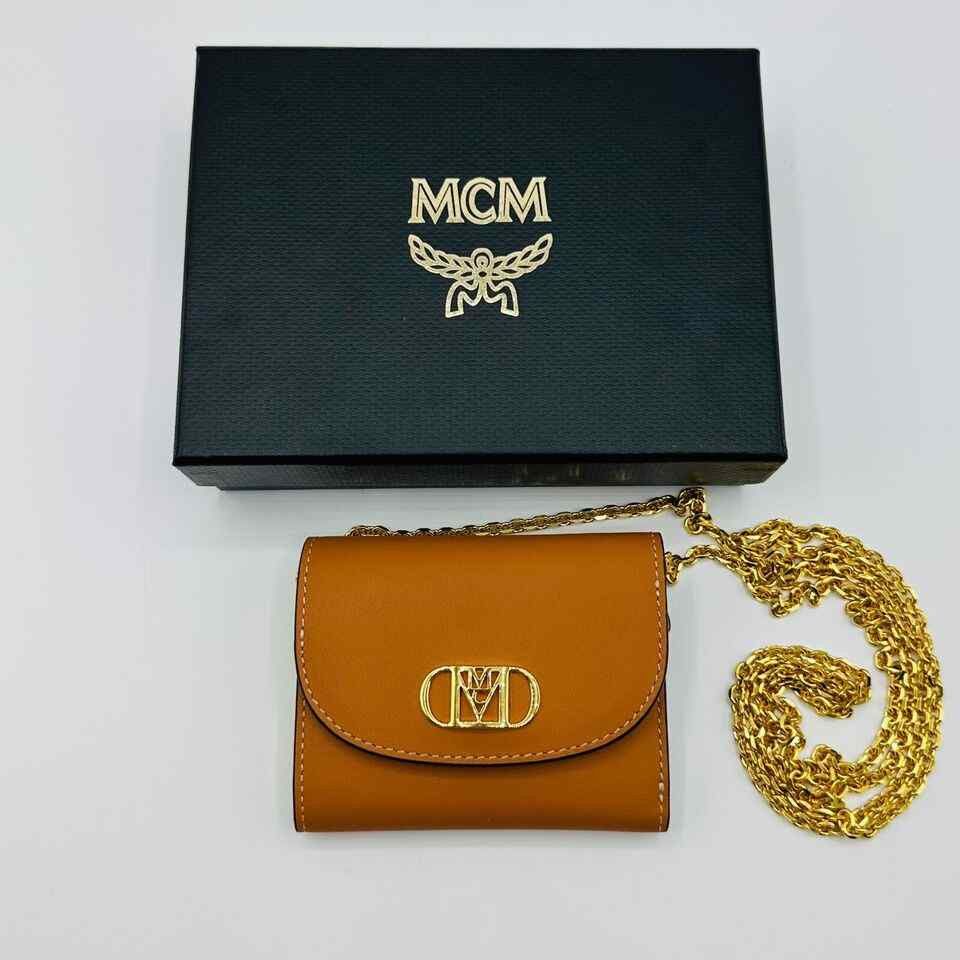MCM Women's Cognac Brown Leather Mini Fold Chain Wallet Size ONE SIZE - 11 Thumbnail