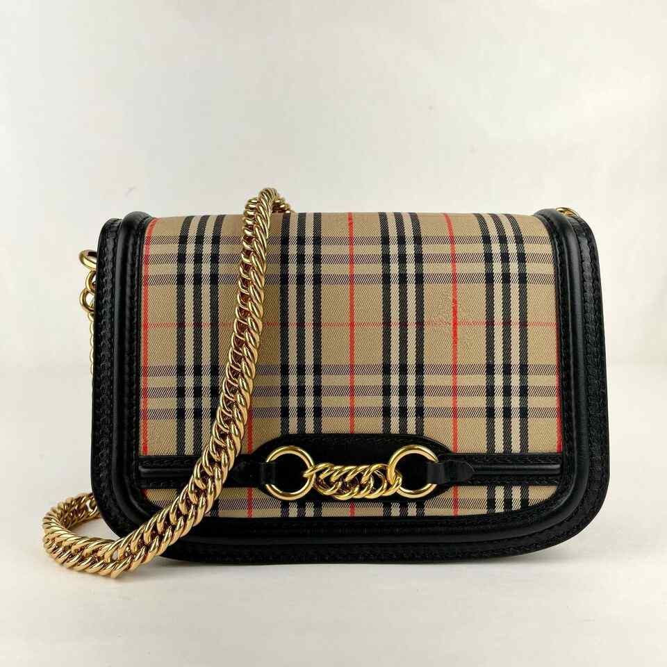 Burberry Women's House Check Canvas Small Chain Link Shoulder Bag Size ONE SIZE - 4 Thumbnail